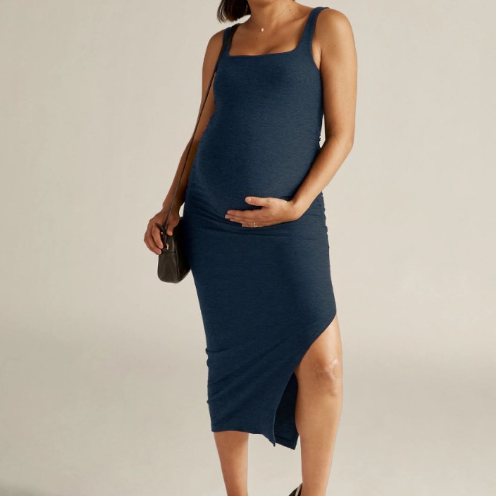 Beyond Yoga Navy Blue Maternity Midi Dress